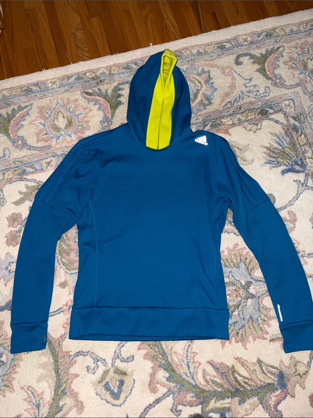 Adidas Men’s Light Blue Hoodie with Yellow Fleece Lining